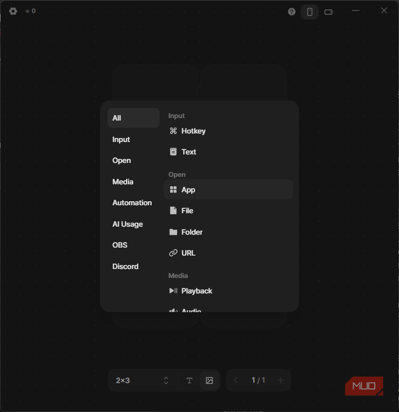 Keymate desktop interface displaying action assignment menu