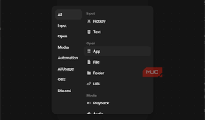 Keymate desktop interface displaying action assignment menu