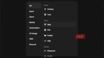 Keymate desktop interface displaying action assignment menu