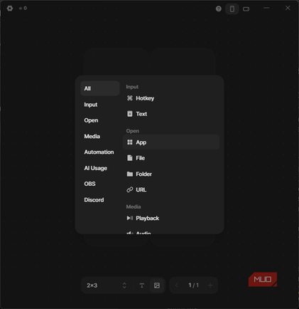 Keymate desktop interface displaying action assignment menu