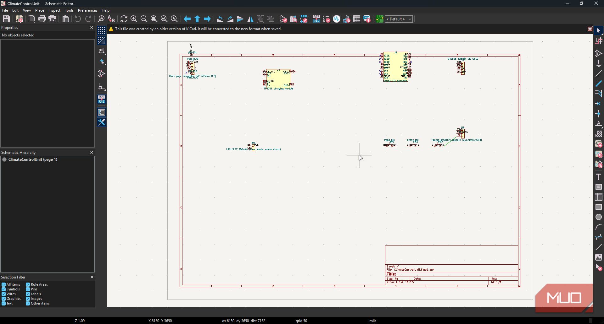 KiCAD with PCB schematic.