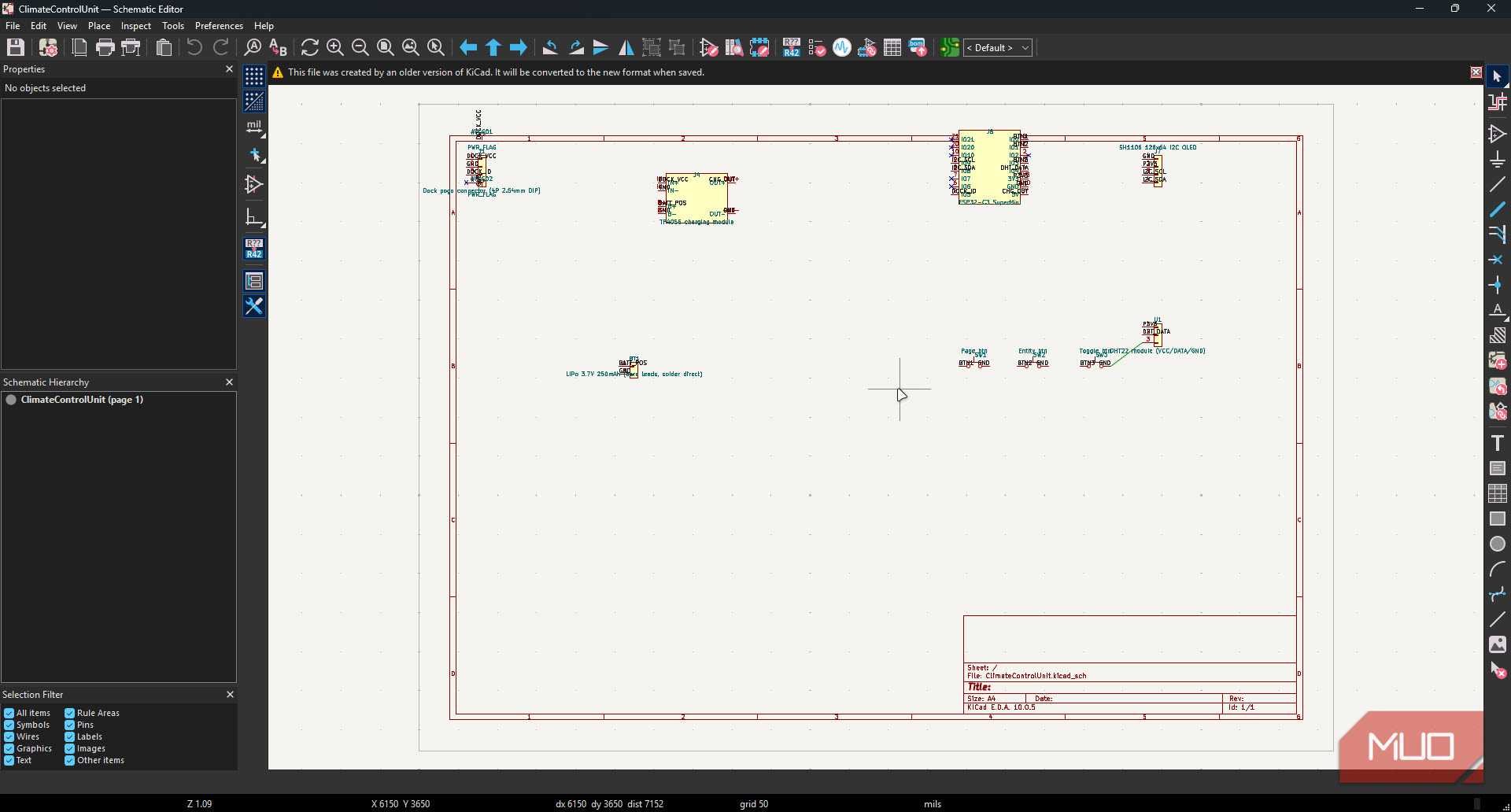 KiCAD with PCB schematic.
