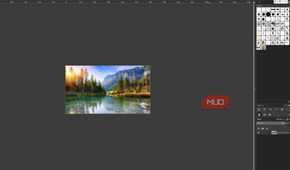 GIMP showing a lake photo with a single original layer visible in the Layers panel