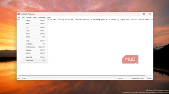 Legacy Notepad application with edit menu open