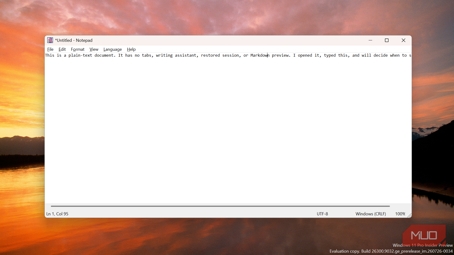 Legacy Notepad editor with text open.