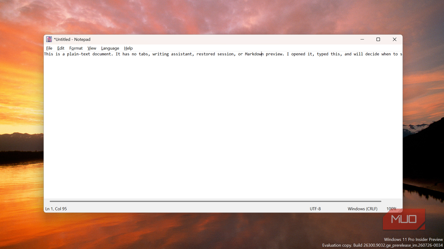 Legacy Notepad editor with text open.