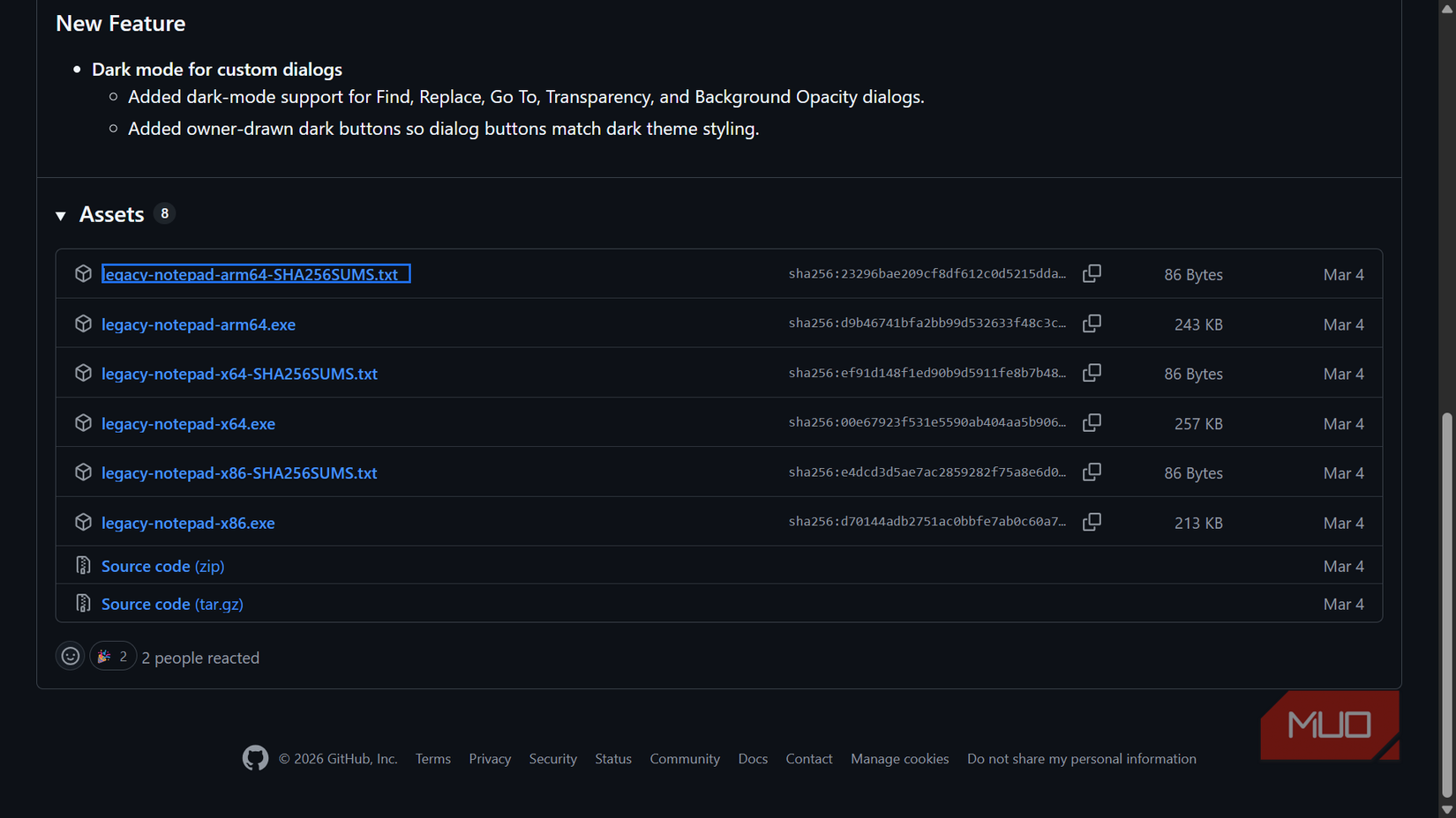 Legacy Notepad GitHub release page with assets and files