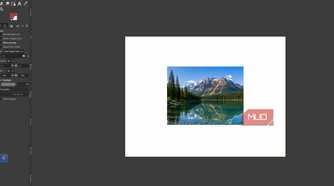 GIMP showing the original mountain lake photo before and levels adjustments are applied
