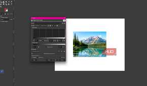 GIMP showing Levels adjustments applied to brighten the mountain lake photo and bring out more detail