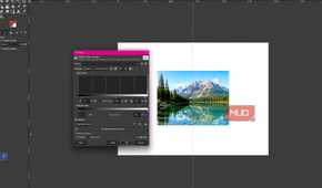 GIMP showing Splt view in the Levels dialog to compre the original and adjusted mountain lake photo side by side
