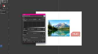 GIMP showing Splt view in the Levels dialog to compre the original and adjusted mountain lake photo side by side