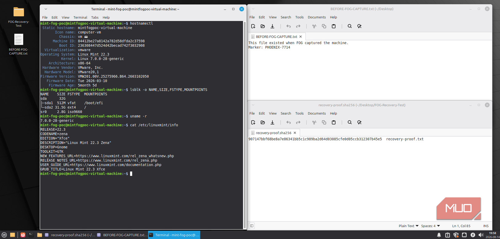 Creating current OS state proof with files and sha256 hash