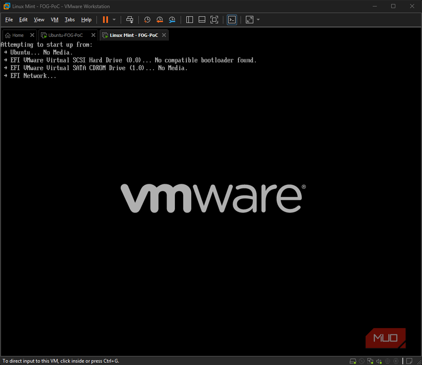 Linux Mint VM bootloader broken and unable to boot