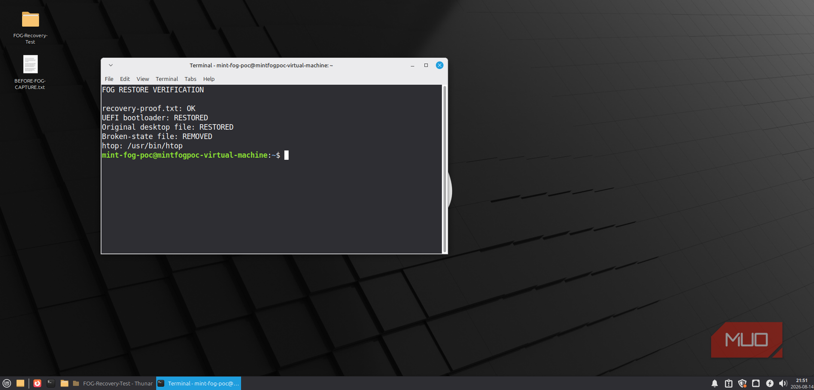 Linux Mint recovery client after image deployment showing complete restoration