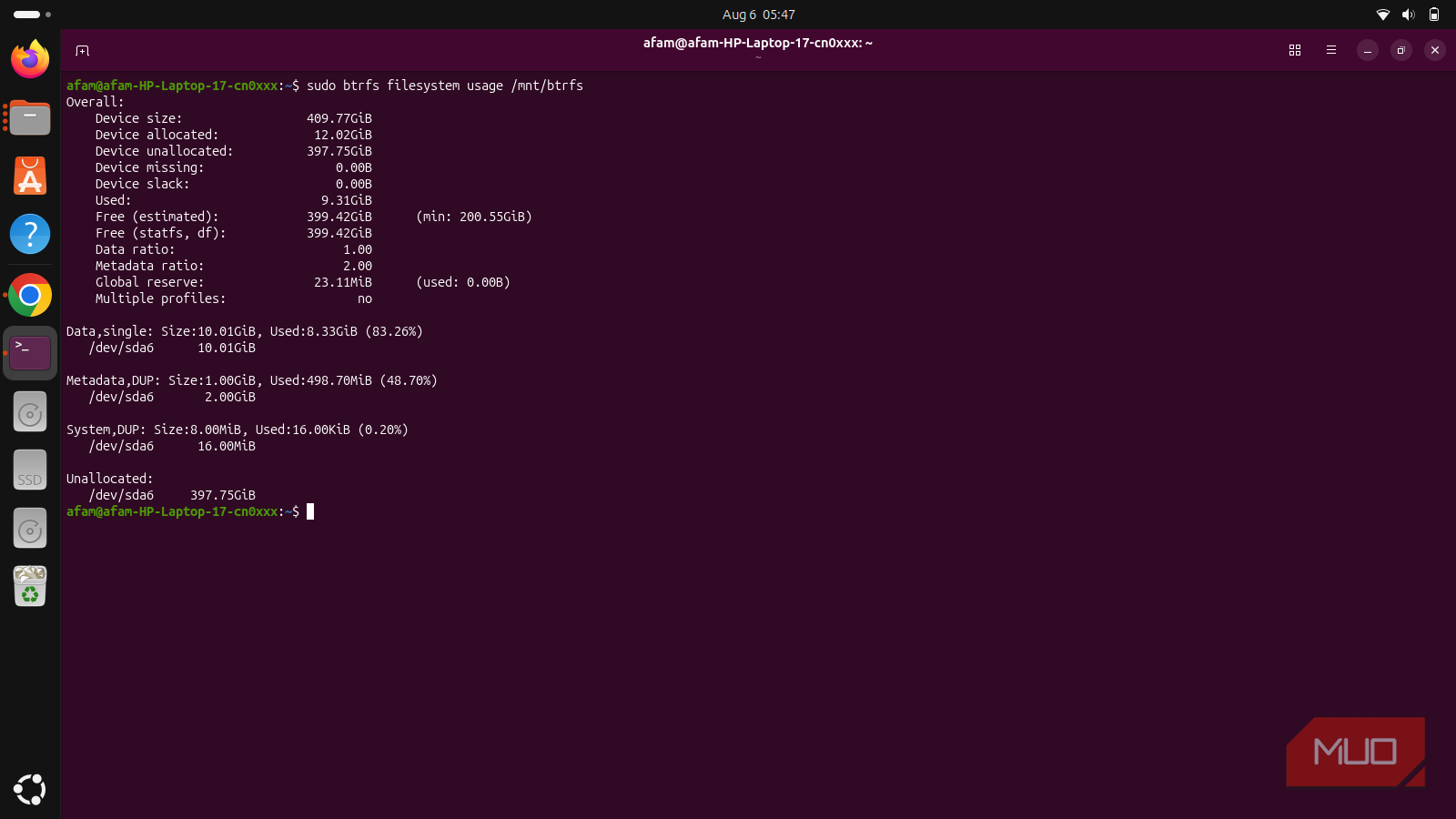 Linux space usage overview