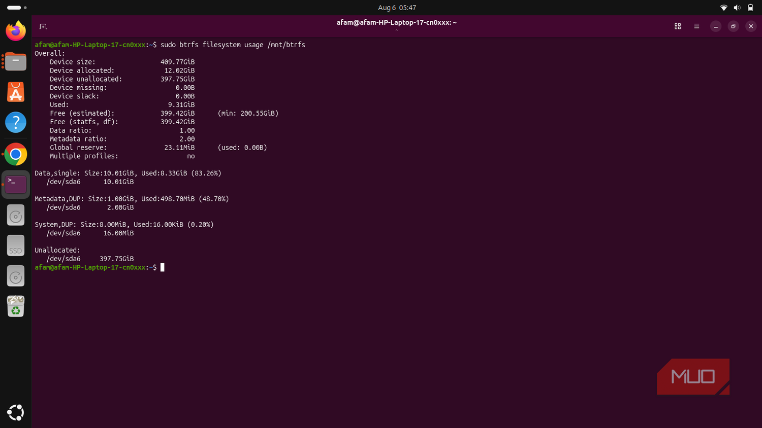 Linux space usage overview
