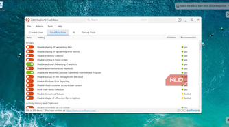 Local Machine tab showing hidden telemetry and data-sharing toggles