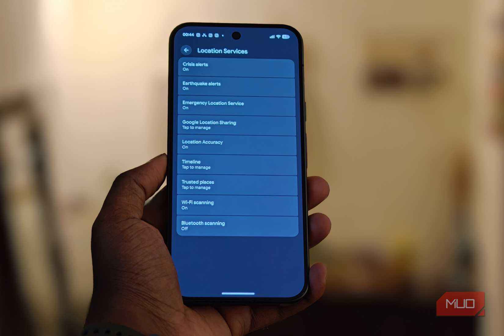location services page on android
