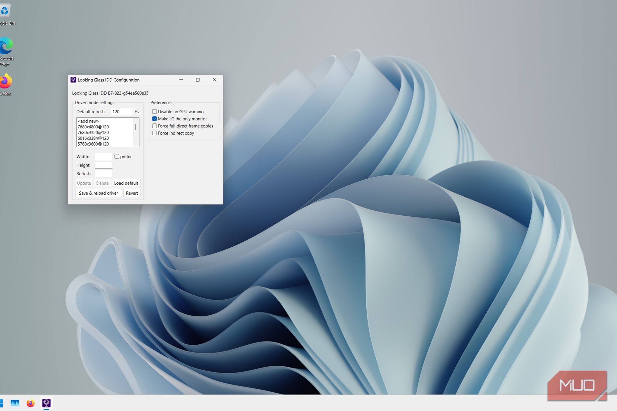 The looking glass settings page