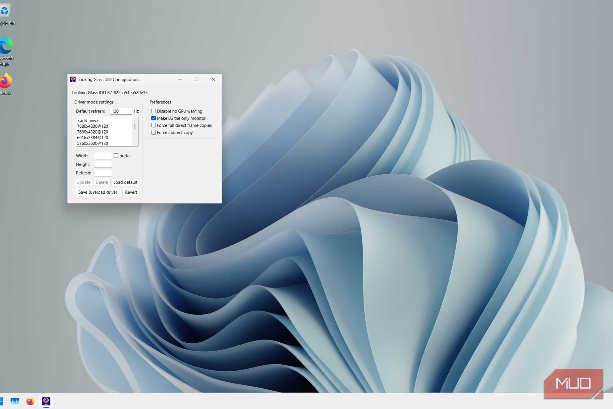 The looking glass settings page