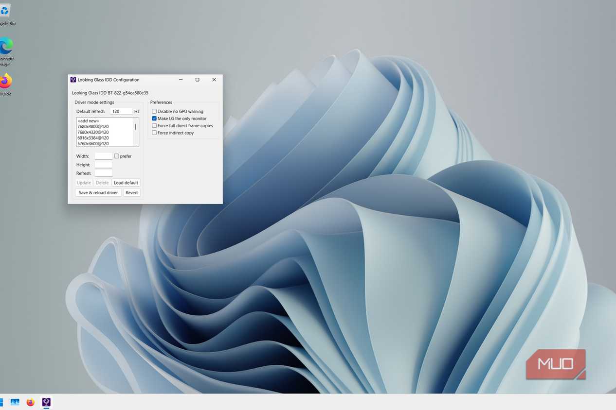 The looking glass settings page