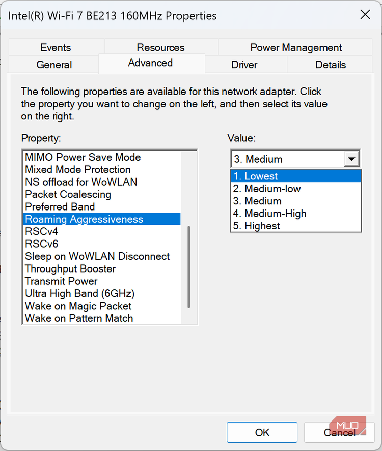 Roaming aggressiveness at lowest setting