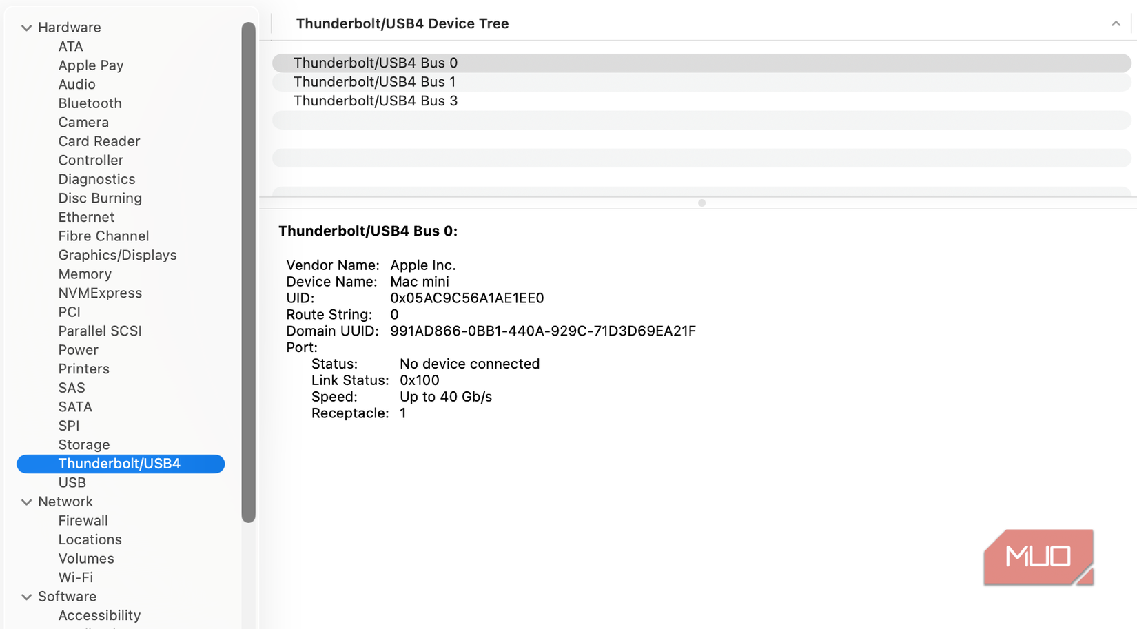 macOS System Information showing Thunderbolt USB4 at 40 Gbps-1