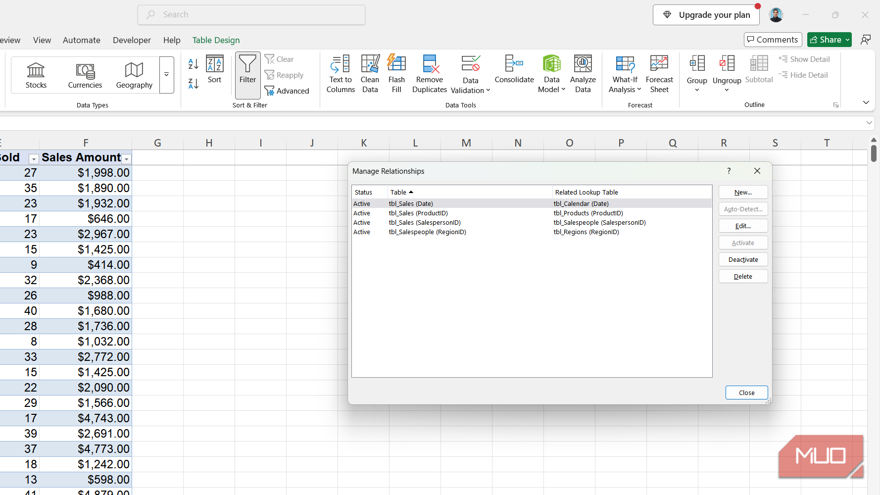 Manage relationships dialog box in Power Pivot for Excel.