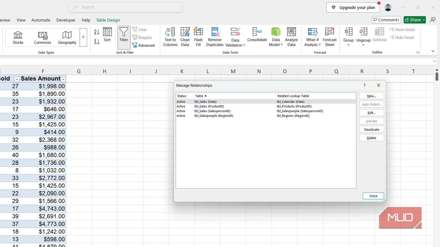 Manage relationships dialog box in Power Pivot for Excel.