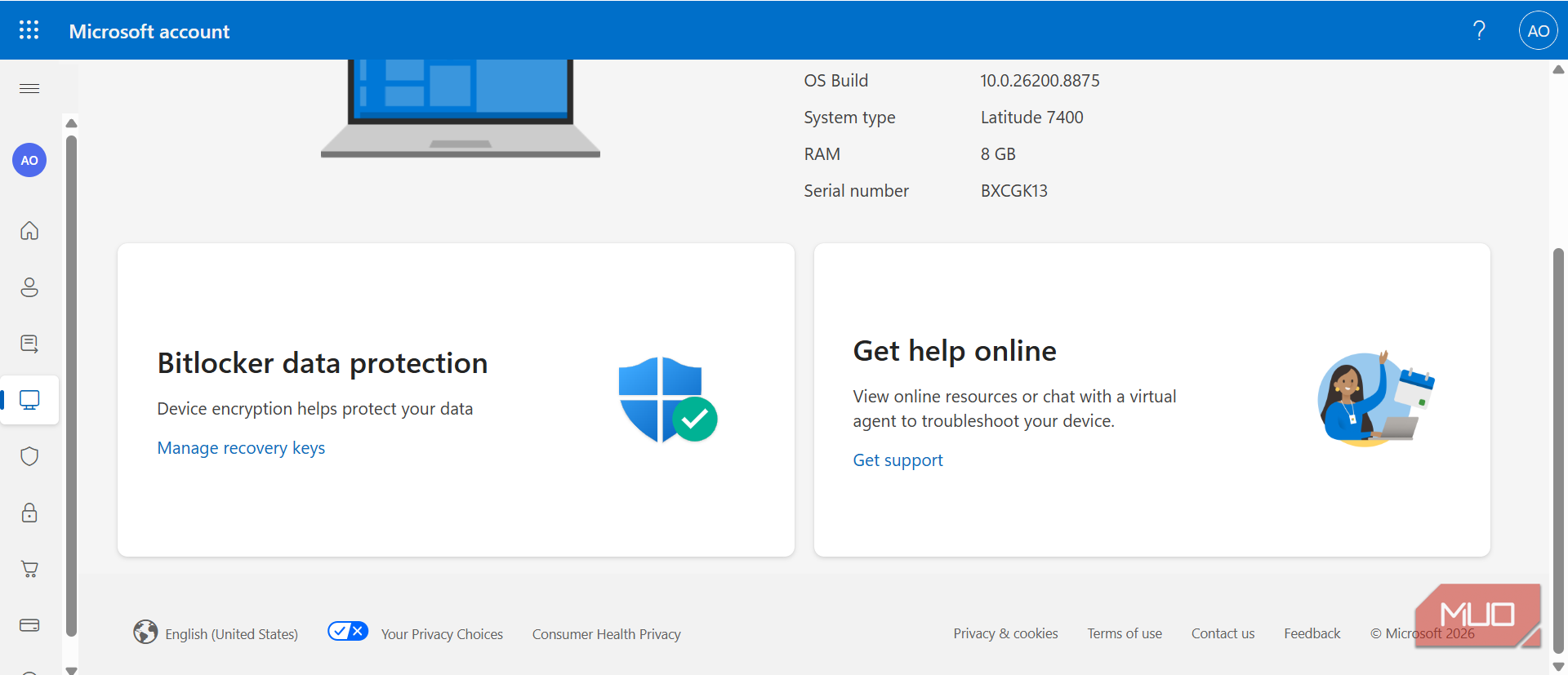 Managing recovery keys in microsoft account