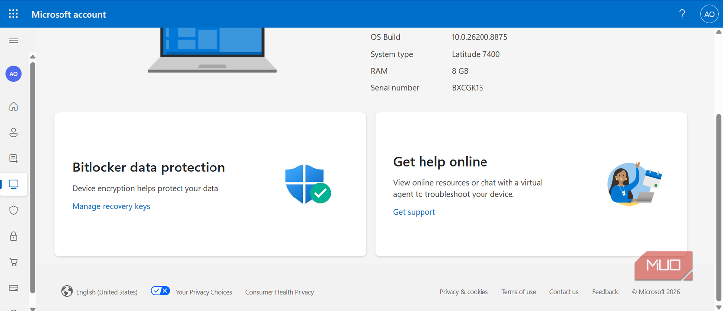 Managing recovery keys in microsoft account