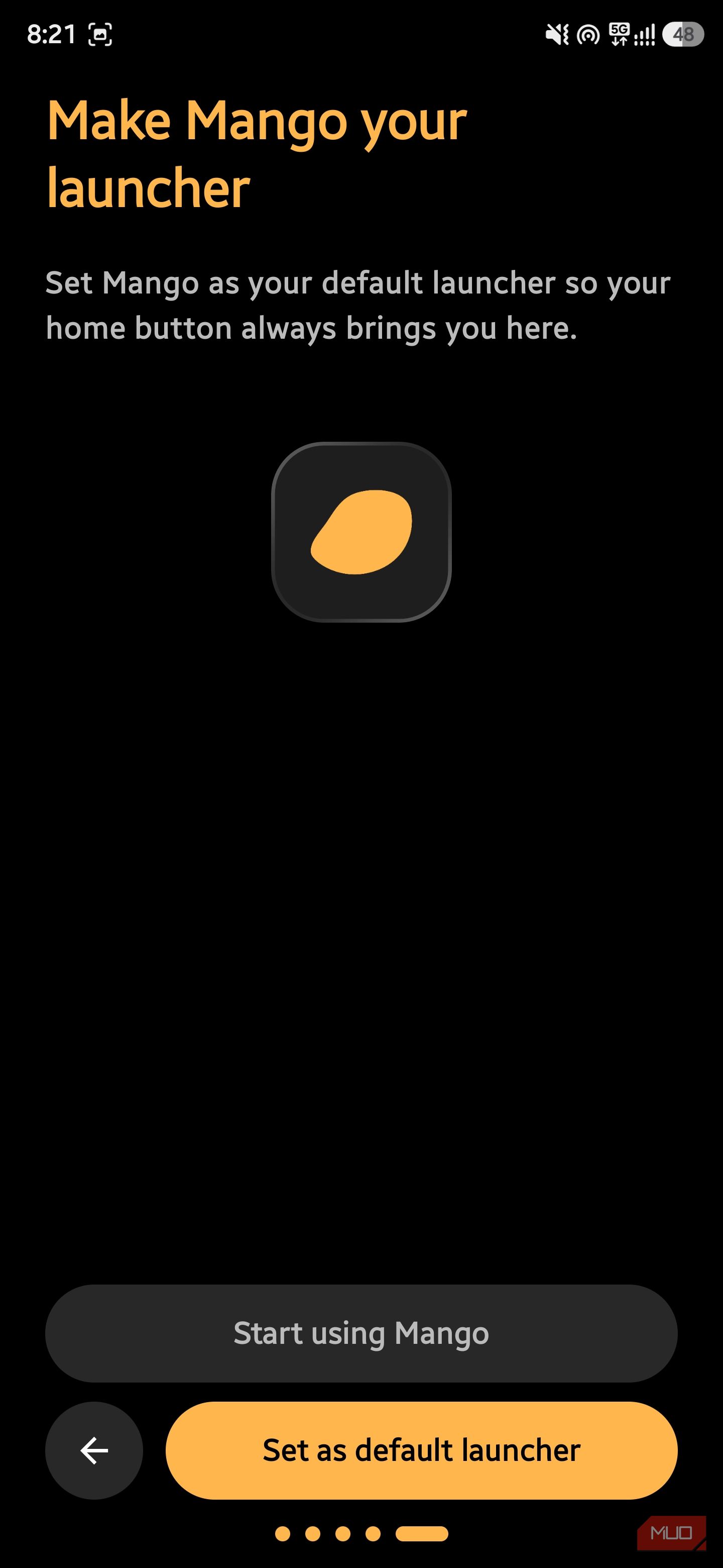 Setup screen prompting to set Mango as the default device launcher