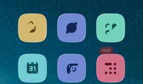 Mango Launcher home screen displaying grid of stylized pastel app icons
