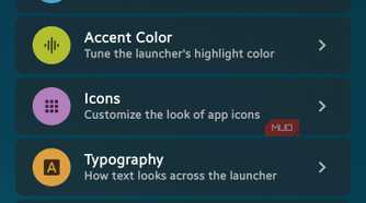 Mango Settings screen showing Appearance options like Themes, Wallpaper, Icons, and Frosted Glass