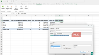 Measure dialog box for measuring gross margin in Excel.