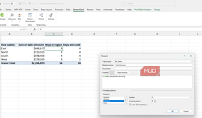 Measure dialog box for sales table in Excel.