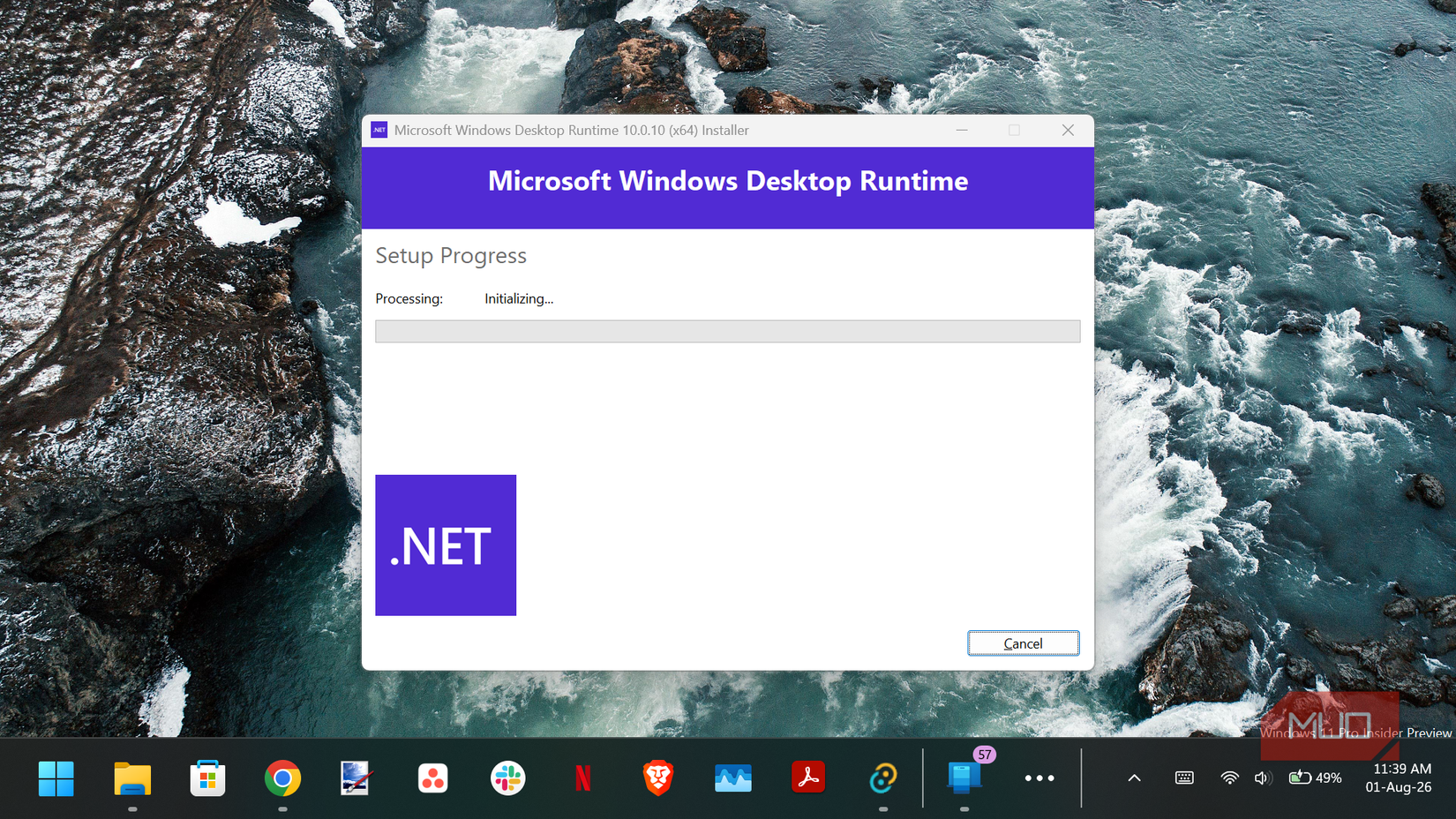 Microsoft Windows Desktop Runtime installer setup progress.