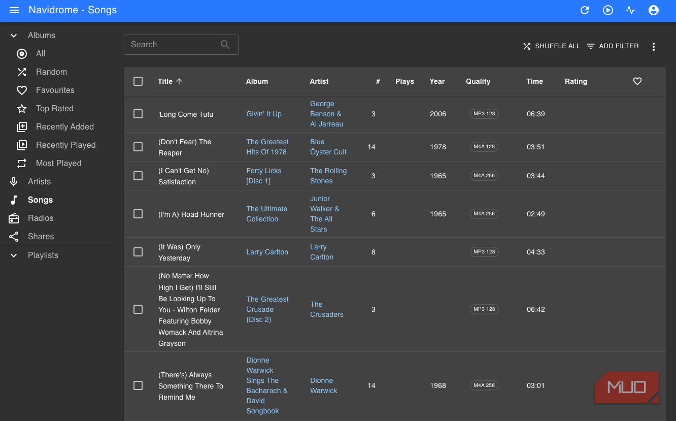All songs displayed on Navidrome.
