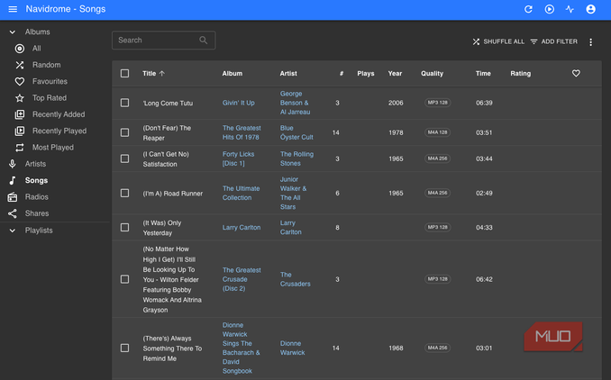 All songs displayed on Navidrome.