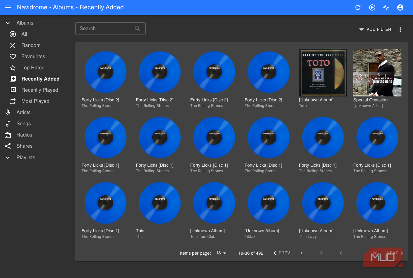Recently added items displayed on Navidrome.