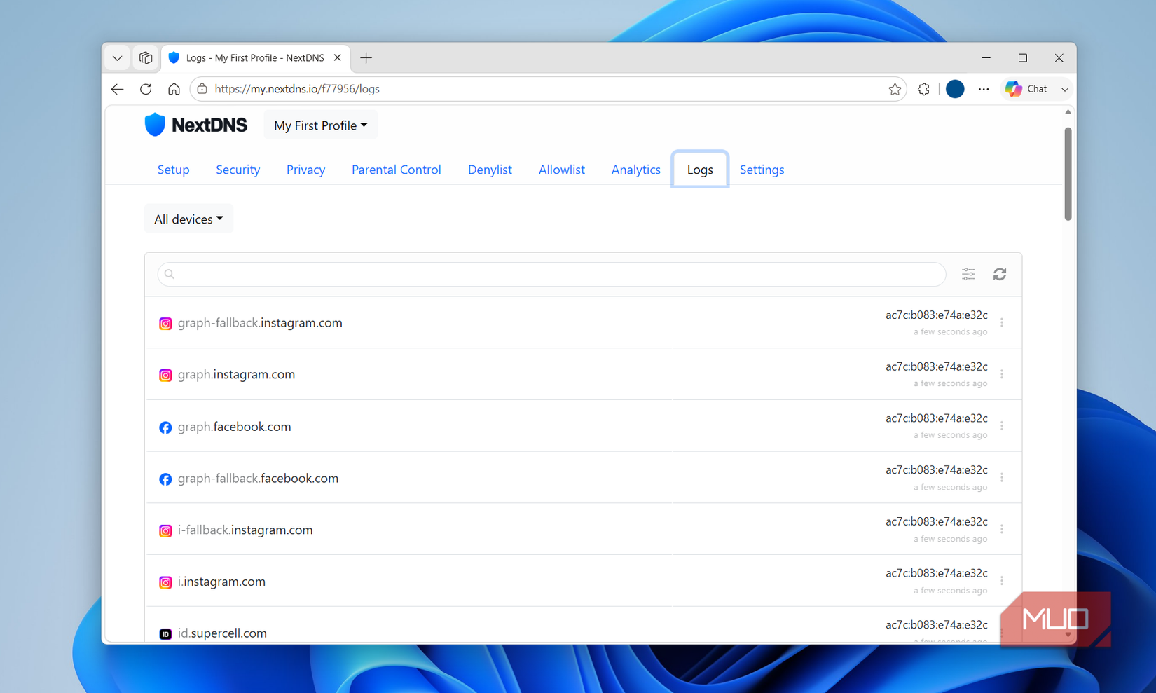 NextDNS logs on PC