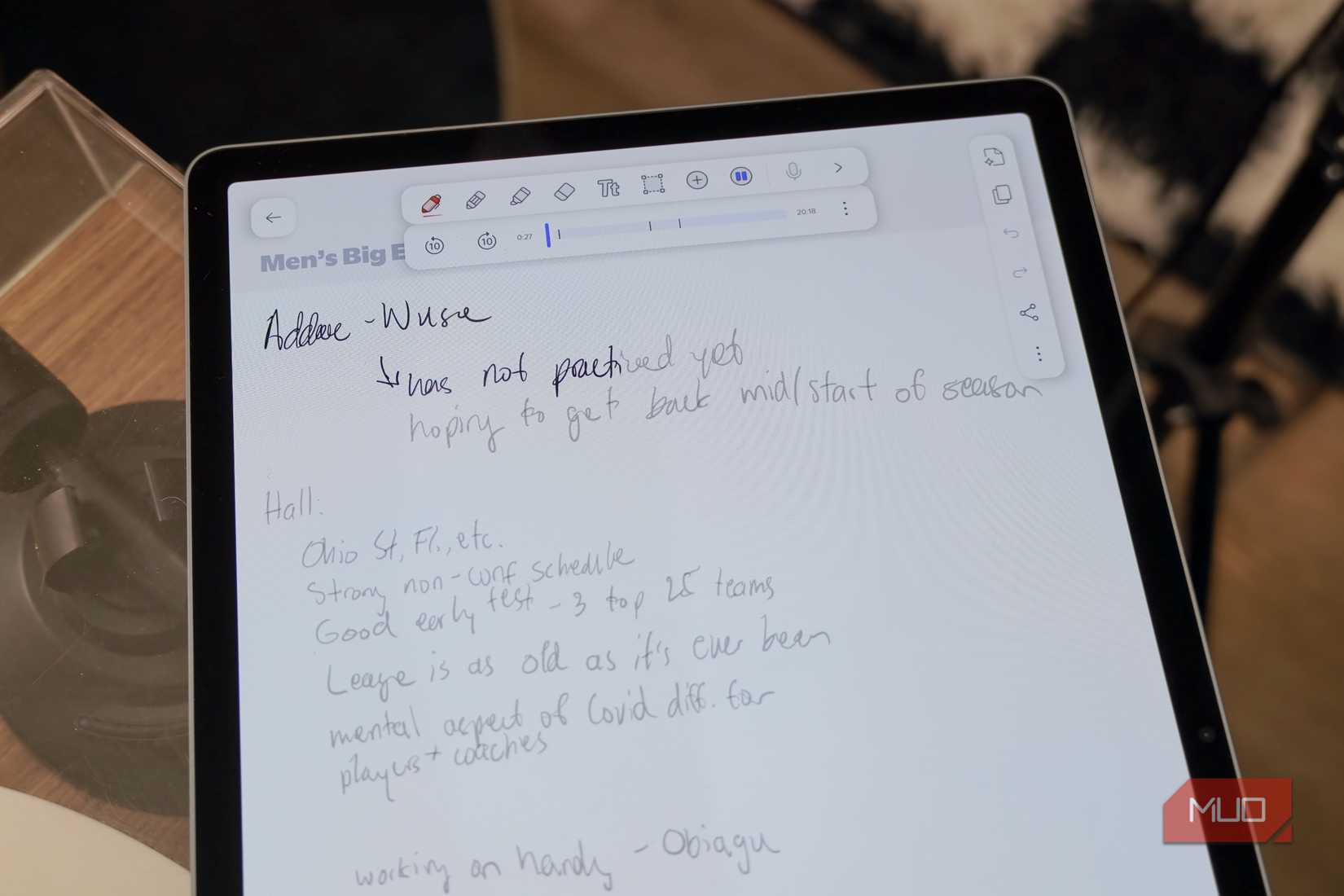 Playing recordings in Notability on an Android tablet.