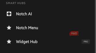 Select Action menu showing list of shortcut tools and hubs