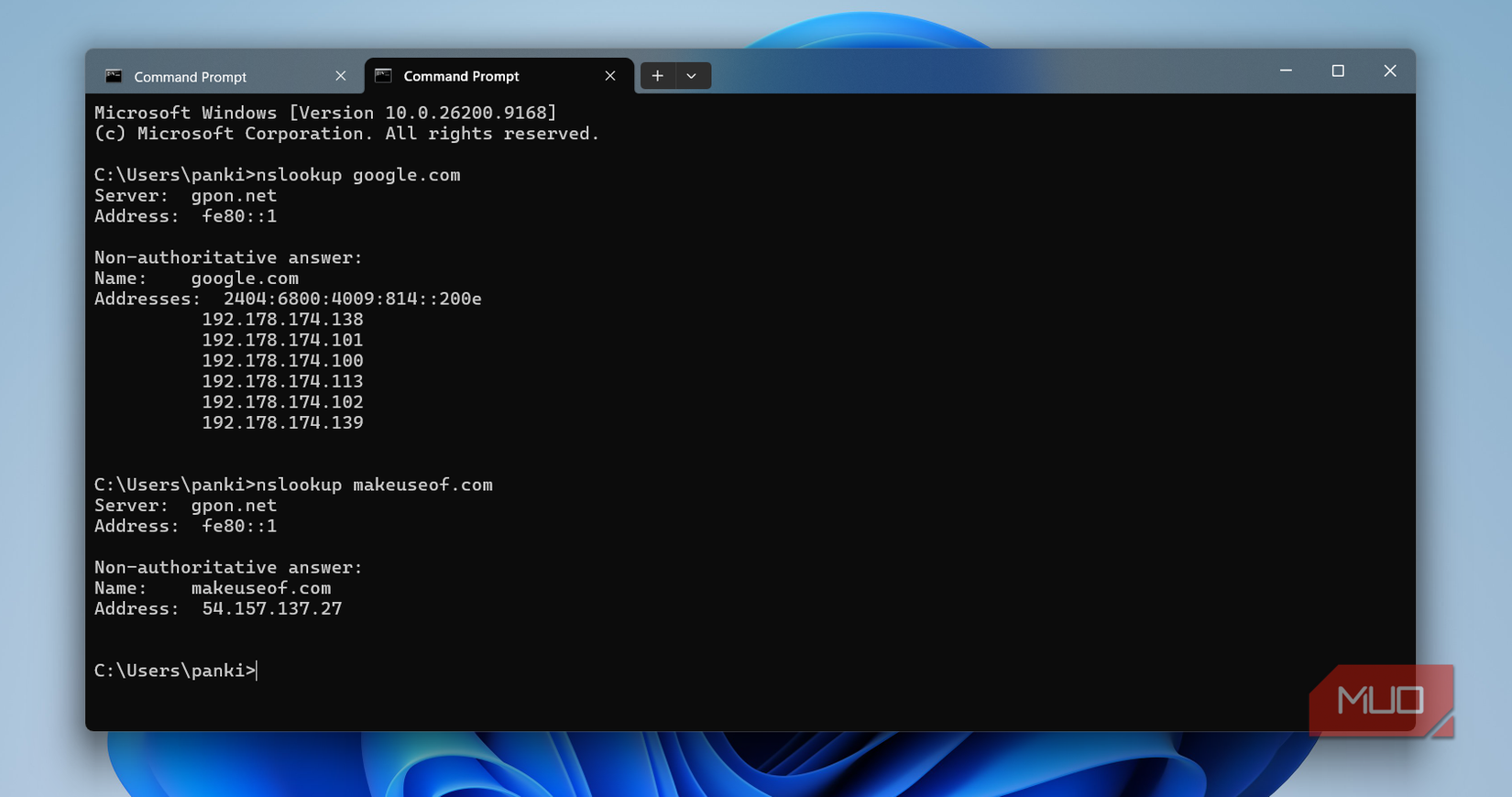 nslookup command in CMD