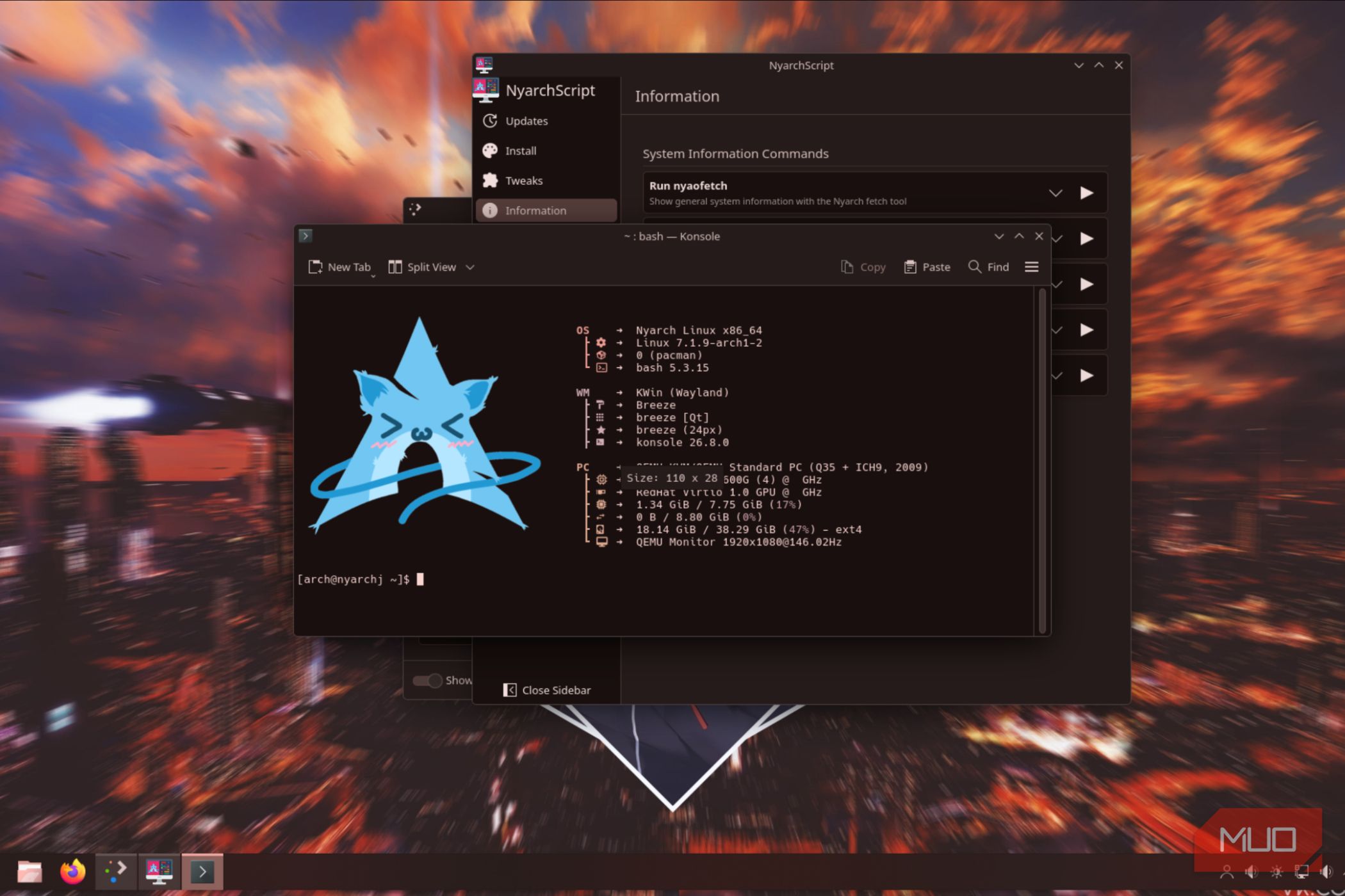 Окно утилиты NyarchScript для оптимизации системы