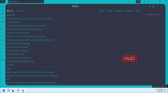 obsidian database table with 532 article results and file listings