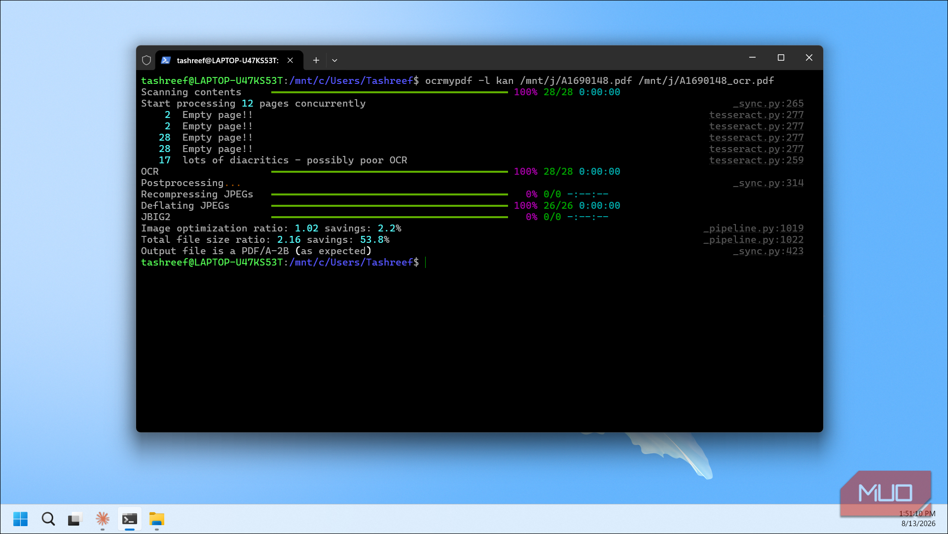 Ocrmypdf Processing Pdf With Ocr And Image Optimization On Wsl Terminal