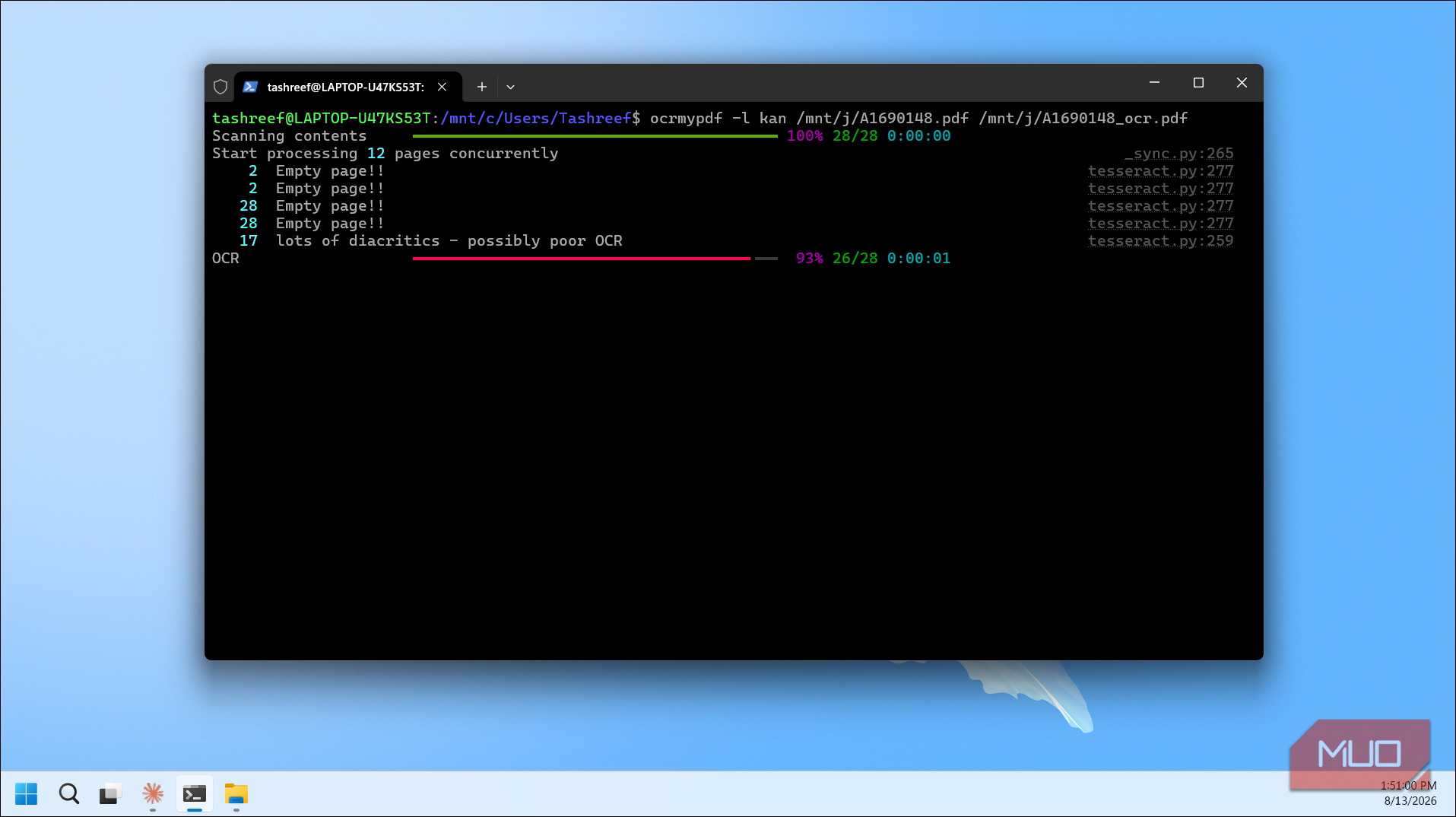 Ocrmypdf Processing Pdf With Optical Character Recognition In Wsl Terminal