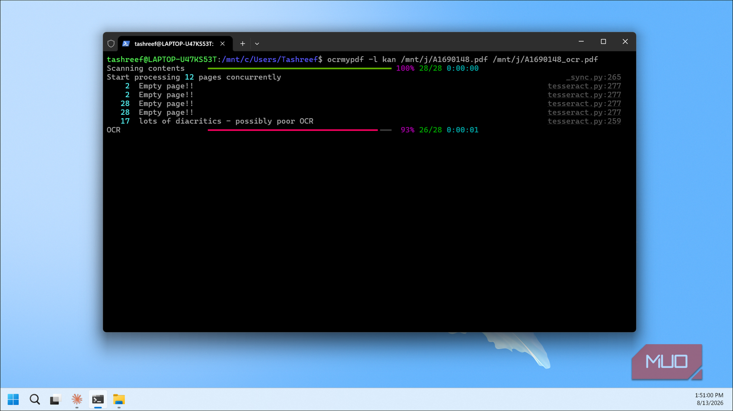 Ocrmypdf Processing Pdf With Optical Character Recognition In Wsl Terminal
