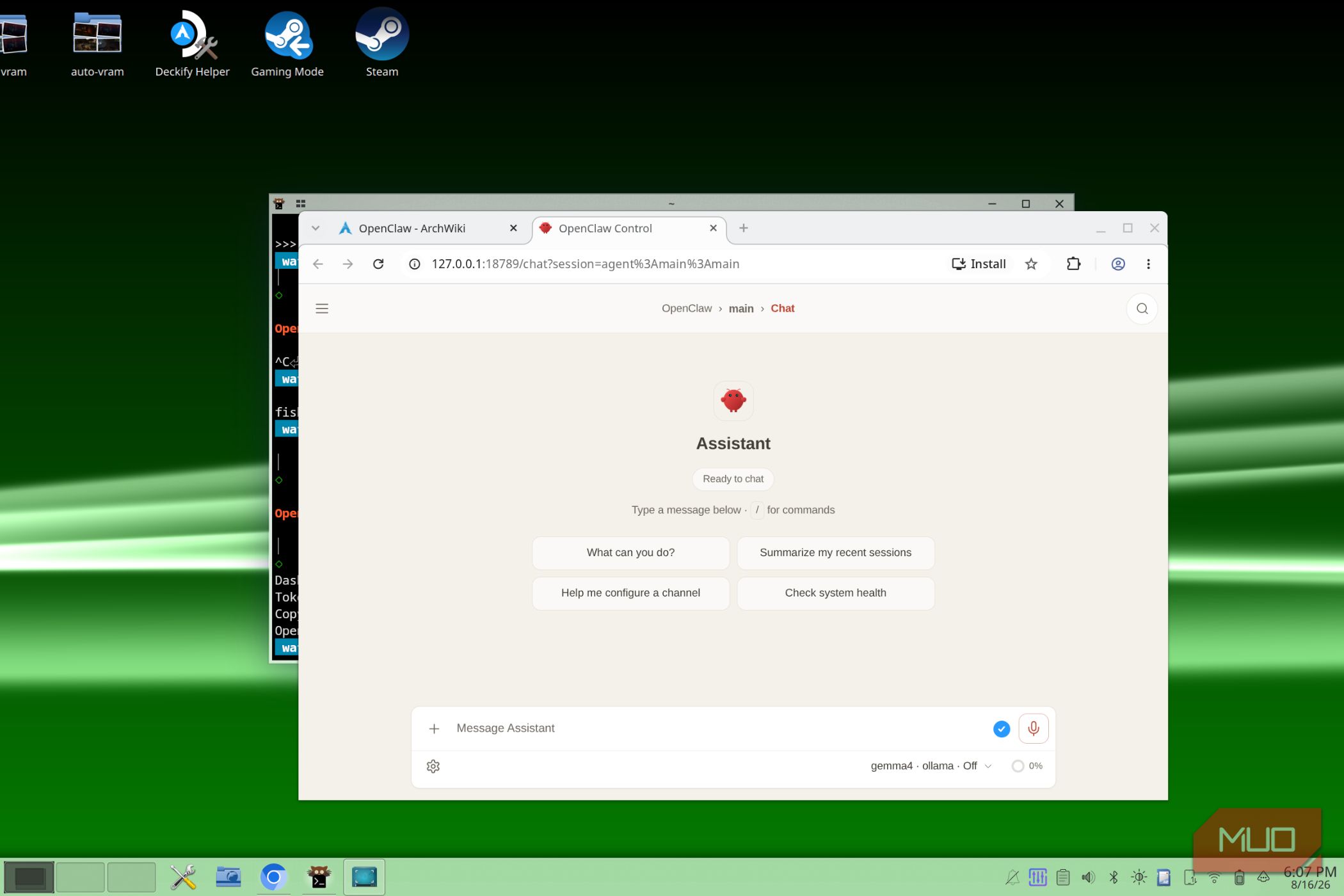 The OpenClaw web interface